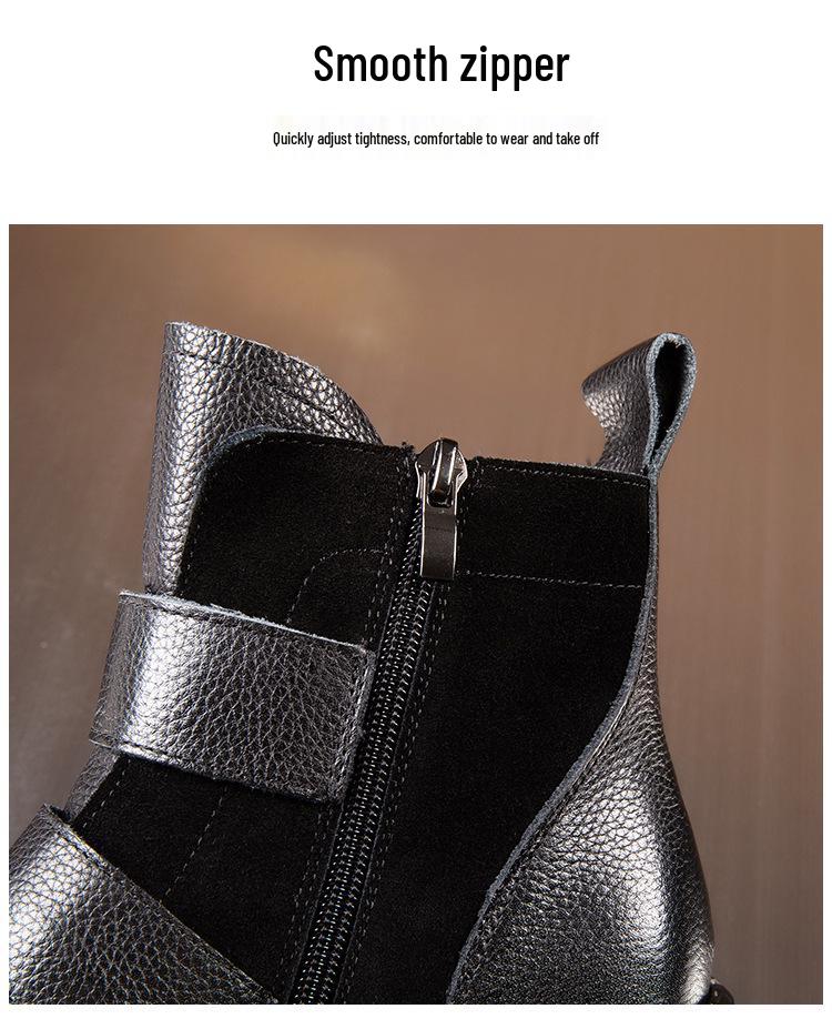 Women's Retro Genuine Leather Martin Boots - Height-Increasing, Thick Sole Ankle Boots for Autumn/Winter, British Style.