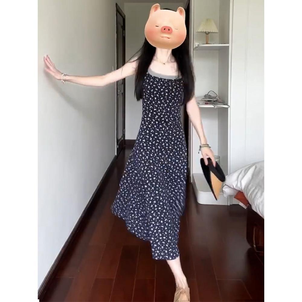 Fake two-piece floral suspender dress, children's summer temperament is beautiful, small waist dress