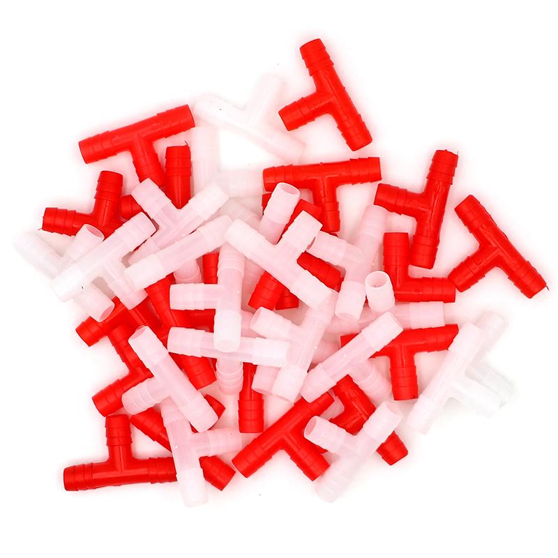 20Pcs Plastic Tee Tube Connector Diameter 8mm Rabbit Chicken Quail Doves Pets Nipple Drinker Connecting Pipe Farm Equipments