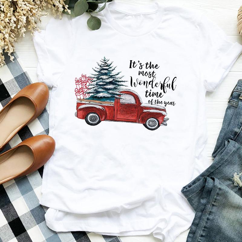 Women Lady Deer Animal Cartoon Print Printing Merry Christmas Womens Clothes Shirt T Tee For Tshirt