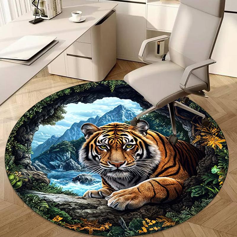 Animal Tiger Circular Rug - Office Decorative Carpet For Living Room Bedroom Door Mat Floor Rug Computer Chair Area Rug