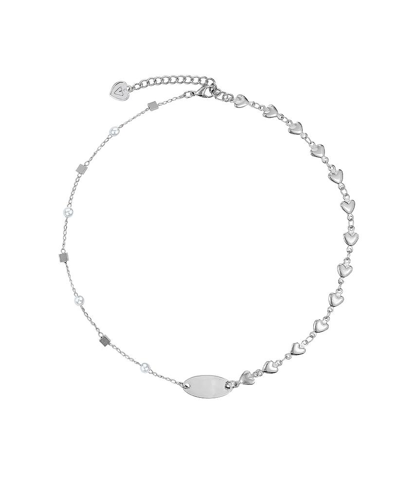 Vvv Pearl Heart Chain Asymmetrical Choker Necklace