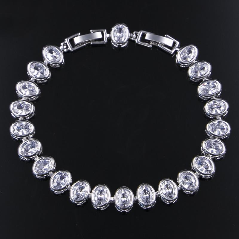 Zircon Copper Gold Plated Bracelet Set with Diamonds Colorful Exaggerated Fashion Oval Necklace Set