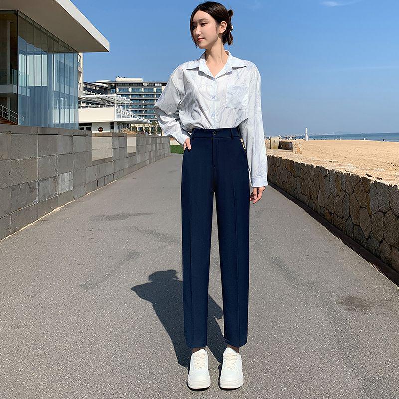 

Spring 2026 Women s Dark Blue Slimming High-Waist Cropped Straight Pants - Petite Professional Suit Pants S (recommended 80-95 jin) темно-синий