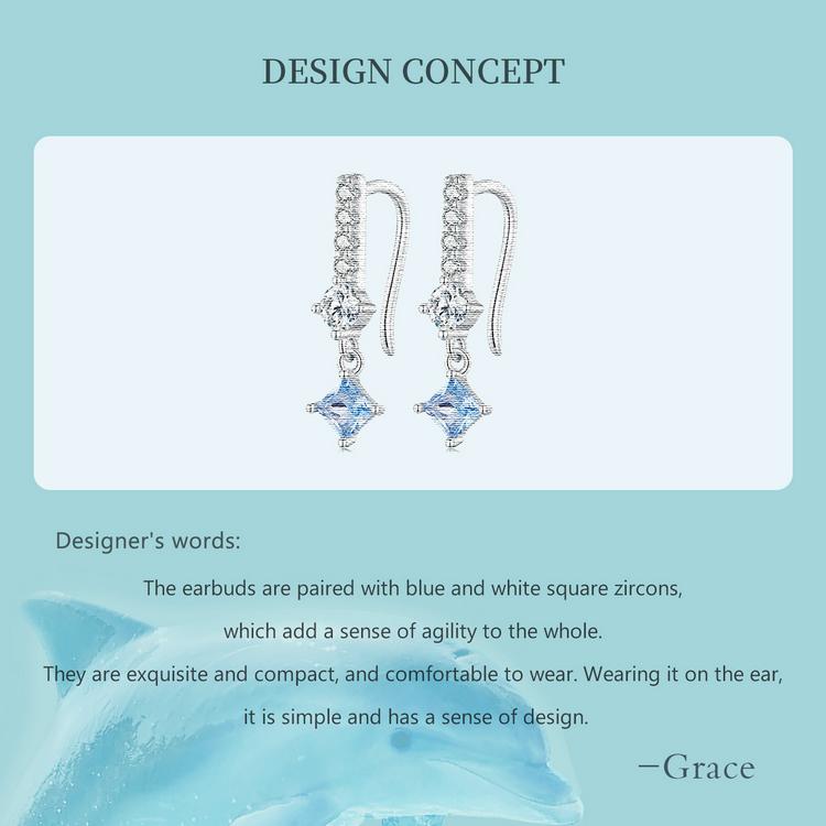 WOSTU 925 Sterling Silver Delicate Blue and White Square Zircons Ear Hook Earrings for Women Fine Jewelry Birthday Gift