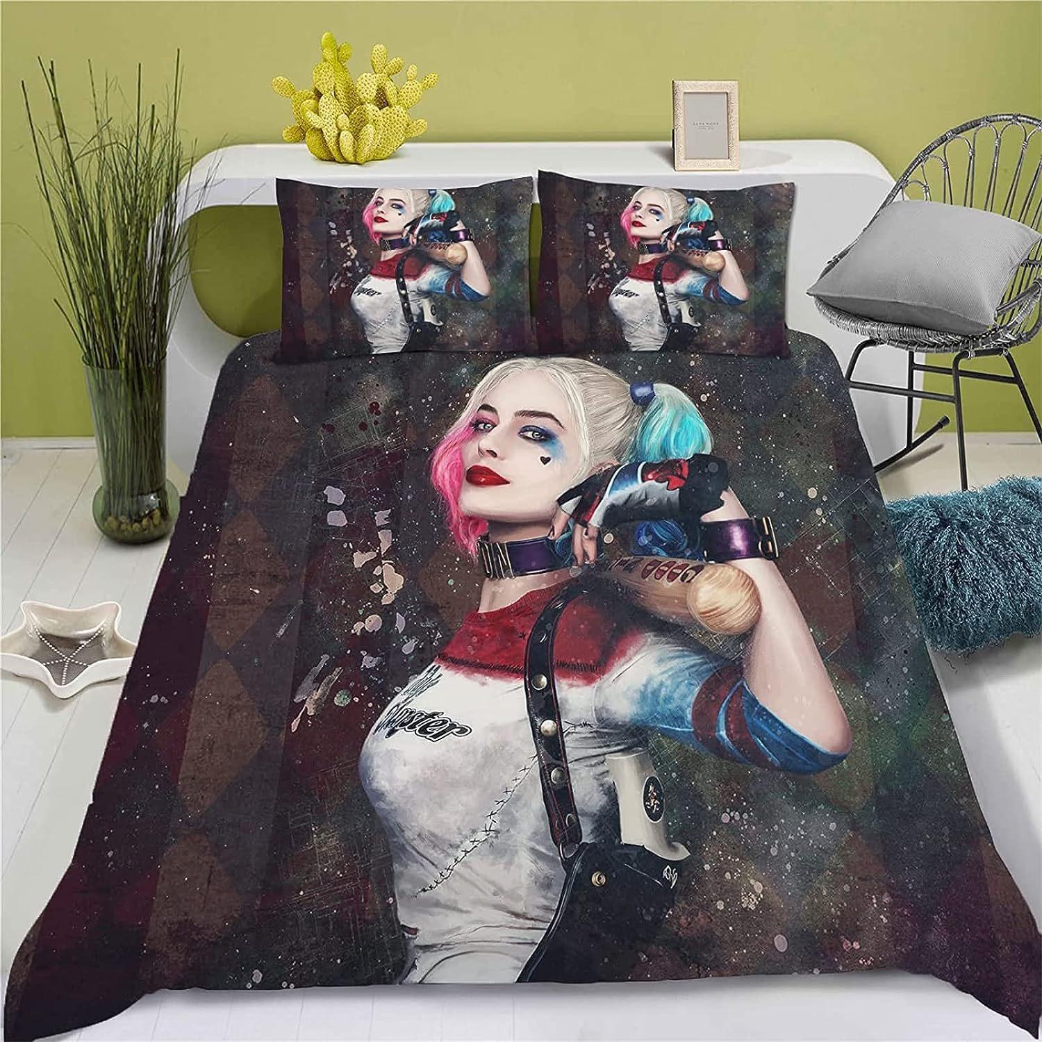 

Animated film Joker Duvet Cover Pillowcase 2/3pcs H-Harley Quinn Bedding Set Adult Boy Girl Bedroom Decoration Single Double 140x200cm-2pcs
