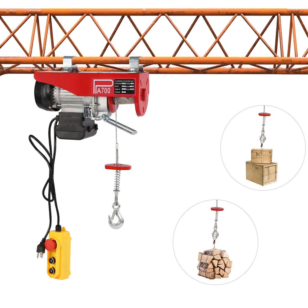 Electric Winch Hoist 1200W 39.4FT Lifting Height 350kg Load Galvanized Steel Cable with Remote Control for Dock Ceiling Loft