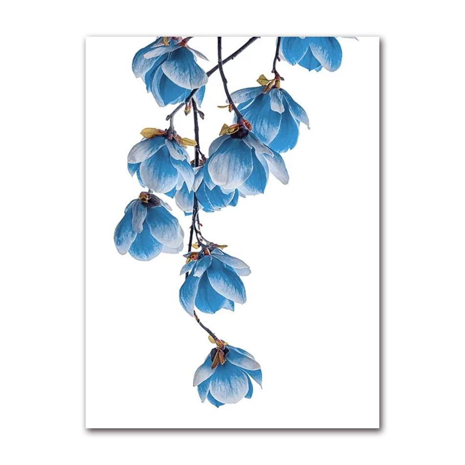 Wall Art Blue Tone Dandelion Peony Orchid Flower Oil Painting Spring Poster and Printmaking Living Room Home Decoration Pictures