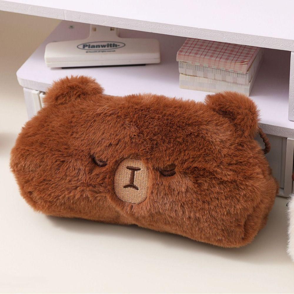 Large Capacity Capybara Pencil Case Zipper Stationery Bag Cute Plush Animal Pen Bag  Stationery