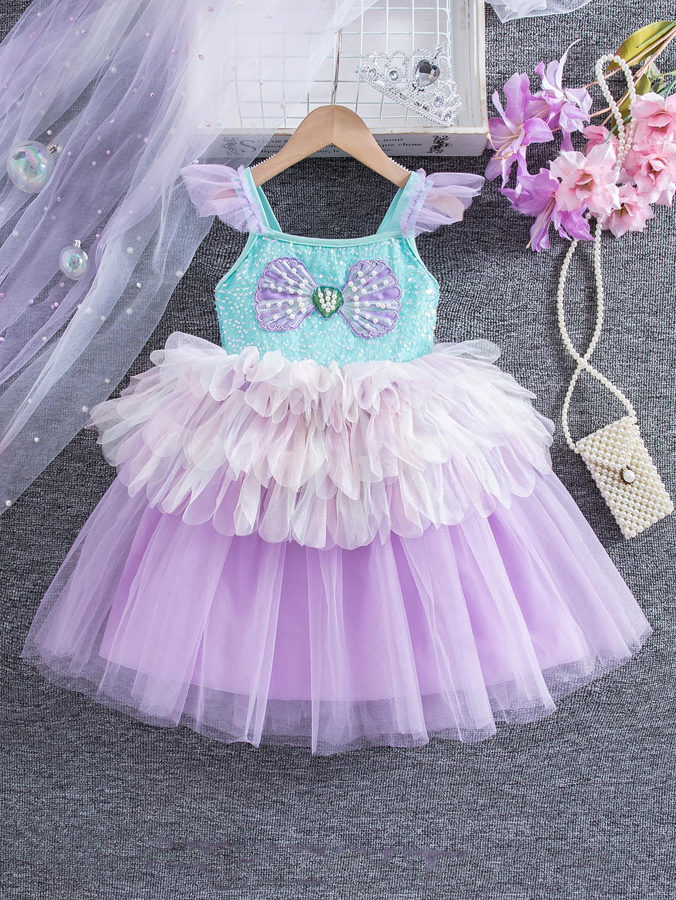 

Purple Mermaid Princess Puff Sleeve Lolita Holiday Party Dress for Girls 100cm (4Y) світло-фіолетового кольору