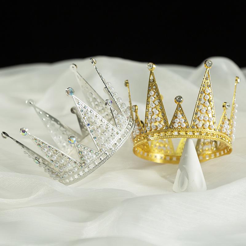 Baroque Crown Queen Round Crown Children Adult Tiara Bridal Ornaments Birthday Cake Decoration