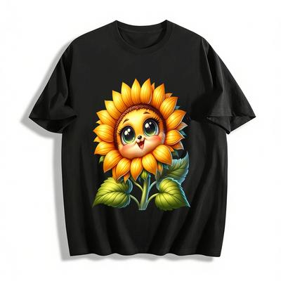 Cute Sunflower Anthropomorphic Print Casual Daily Top Pure Cotton T-shirt