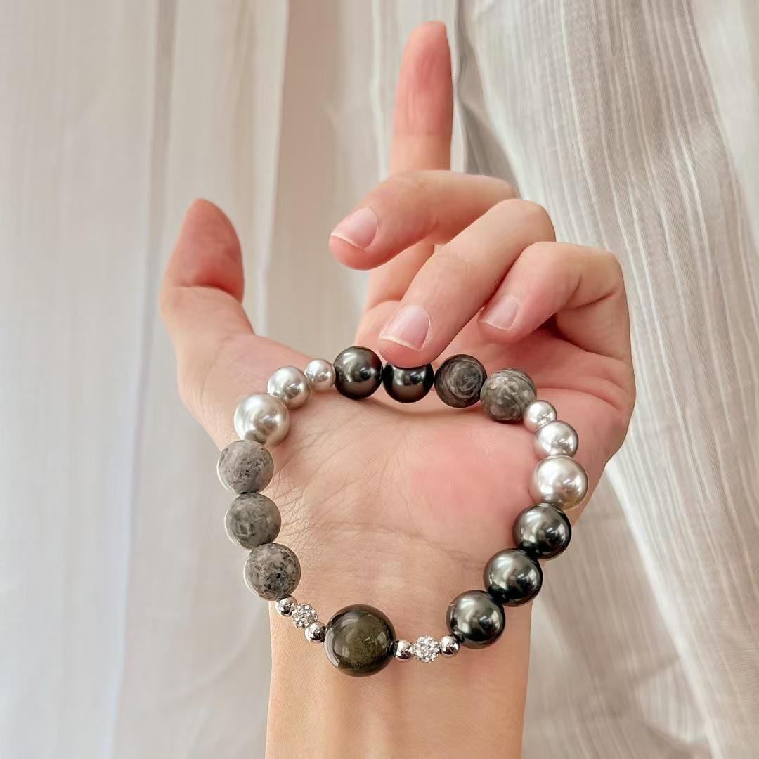 Natural Map Stone Artificial Crystal Pearl Tahitian Bracelet Bracelet