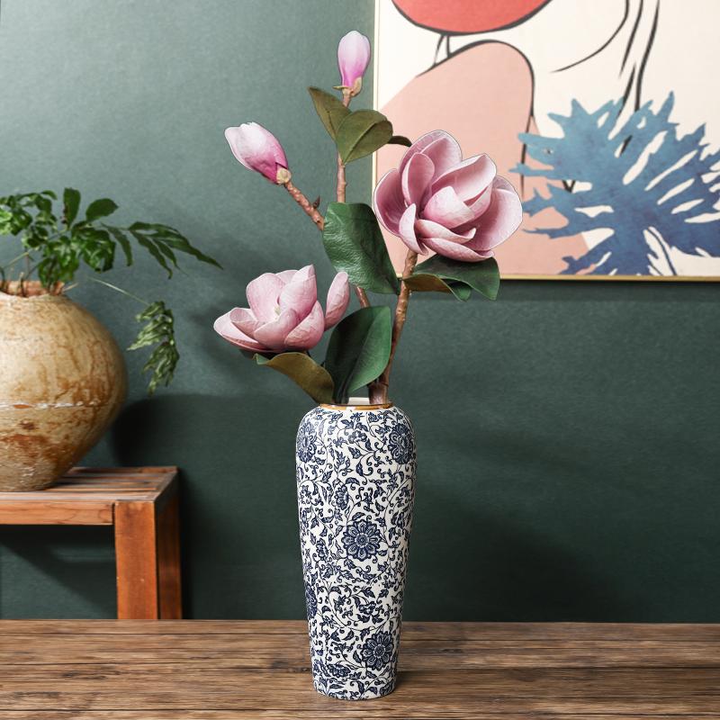 35CM Blue and White Porcelain Vase: Chinese-Style Ceramic Flower Container for Hydroponic Bamboo or Living Room Décor.
