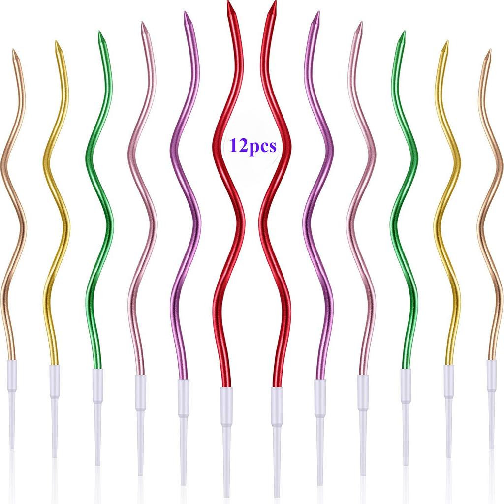 6/12 Stück Geburtstags-Spiral-Kuchenkerzen mit Haltern Lang Dünn Lockig Spiralförmig Metallic Kuchen Geburtstag Hochzeitsfeier Dekoration