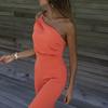 Ziyafet Romper Bir Omuz Dar Seksi Nefes Sıkı Dikiş Düz Renk Büyük Çember Dekor Slim Fit Kolsuz Balo Tulum Günlük Giysiler