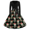 Women's Casual Christmas Print V Neck Vintage Dress for Holiday Party and Everyday Wear