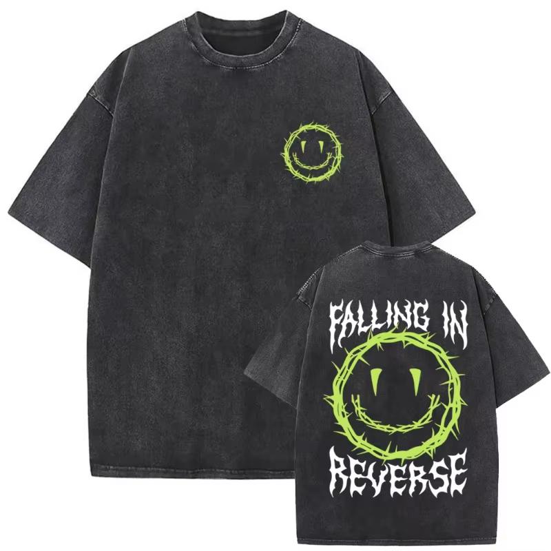 

Hot Sale Rock Band Falling in Reverse Washed Vintage Tshirt Men Casual Cotton Retro Tshirt Male Gothic Oversized T Shirts M