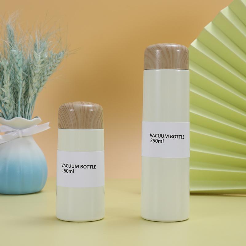 Japanese-style Wood Grain Cover Steel Insulated Cup Mini Tea Pocket Cup Business Office Gift Mug Durable Durable