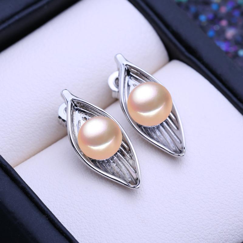 

LSOOYH серьги-гвоздики из натурального пресноводного культивированного жемчуга серебряного цвета, серьги-гвоздики в виде листьев, модные подарки для женщин, оптовая продажа розовый