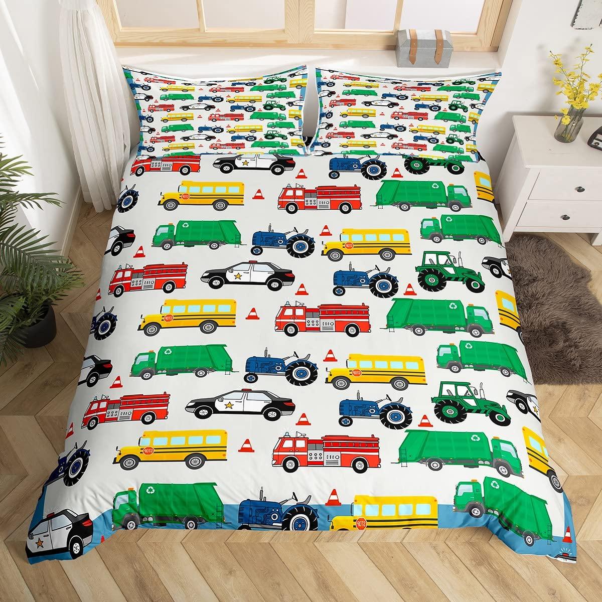 

Пододеяльник для мальчиков с изображением зеленого мусоровоза, мультяшный комплект постельного белья с изображением зеленого транспортного средства, игрушечного грузовика, покрывало для двойного одеяла размера «king-size» EU single(135x200cm)