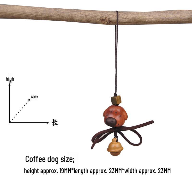 Peach Wood Coffee Bean Teddy Bear Heart Handbag Charm Pendant Keychain