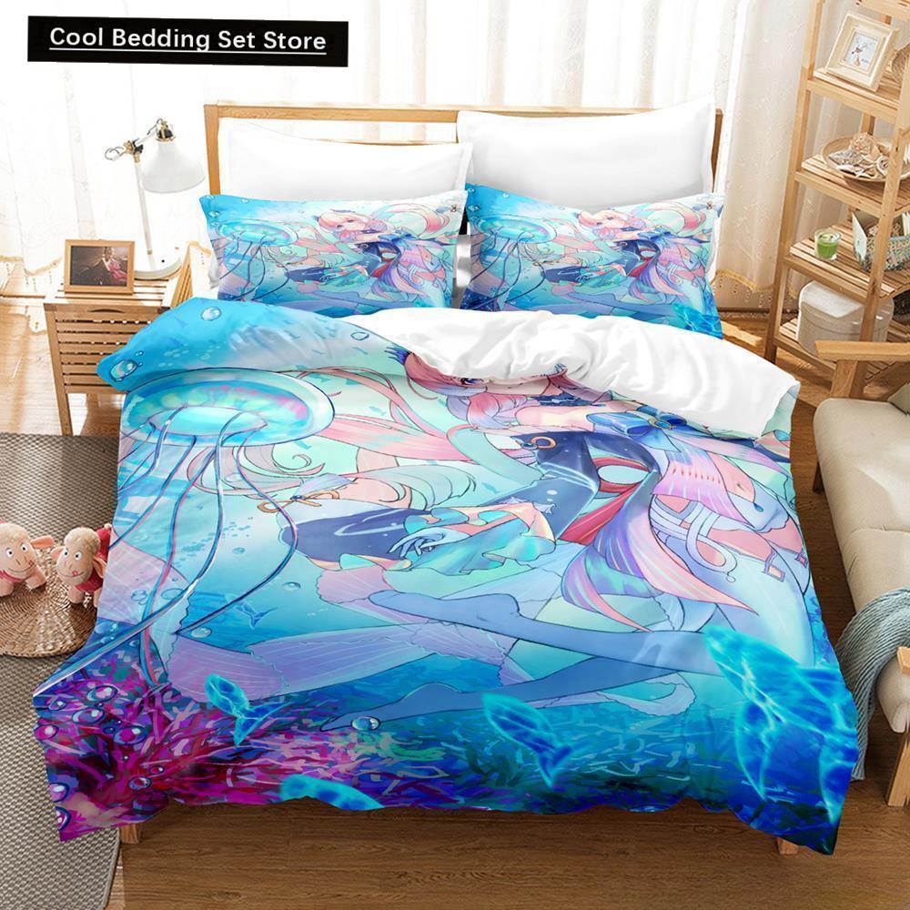 Genshin Impact Sangonomiya Kokomi Bedding Set Cartoon Anime Three-piece Set Adult Kid Bedroom Duvet Cover Sets 3D Kawaii Girls