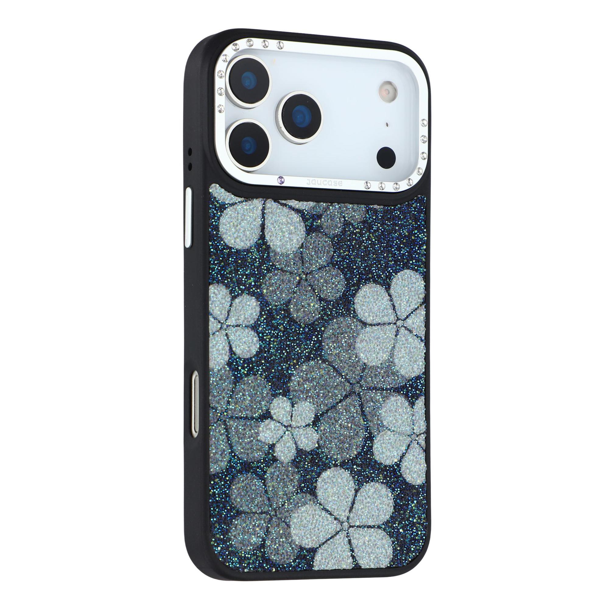 

JAUCASE For iPhone 17 Pro Max Magnetic Case Glitter Flower Pattern PU + TPU + PC Phone Back Cover
