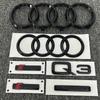 for S Q3 2013-2022 4Ring Logo ABS Black Car Hood Front Grille Emblem Rear Trunk Badge Sticker Sline Quarrto Side Decoration