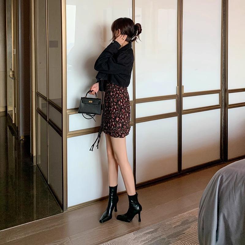 High-heeled Short Boots Women's 2025 Autumn and Winter New Korean Version Splicing Zipper Internet Celebrity Thin Boots Square-heeled Elastic Boots