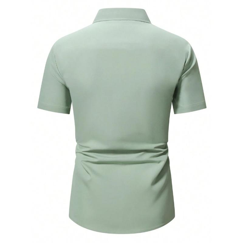 New Summer Men Clothes Spell Color Short Sleeve Shirt Men Lapel Fashion 100% Polyester Shirt Tops