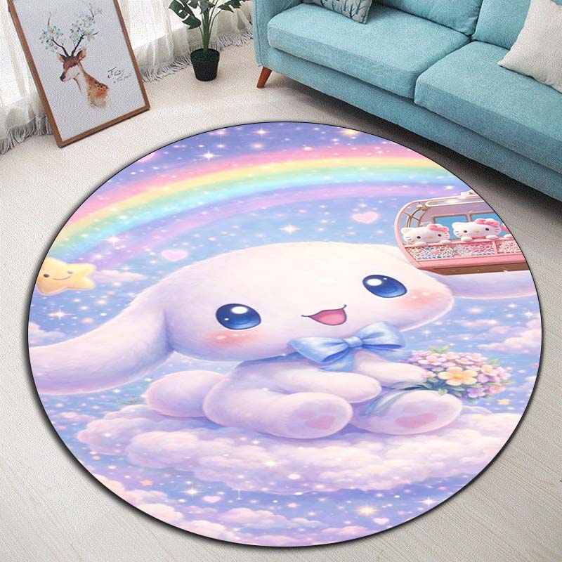 The My Melody and Cinnamoroll Cartoon Round Rug Can Be Used To Decorate Living Rooms, Bedrooms, Sofas, and Playrooms;