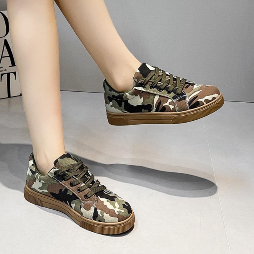 Women's Vulcanized Shoes Canvas Shoes Spring/autumn Round Toe Lace-up Climbing Shoes Low Top Vulcanized for Women