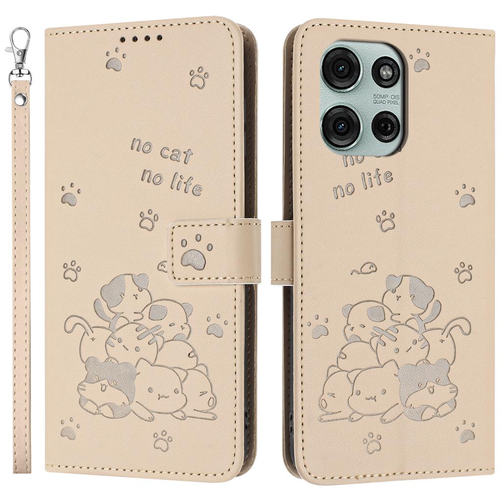 For Motorola Moto G75 5G Case with Strap Cats Imprint Leather Wallet Phone Cover