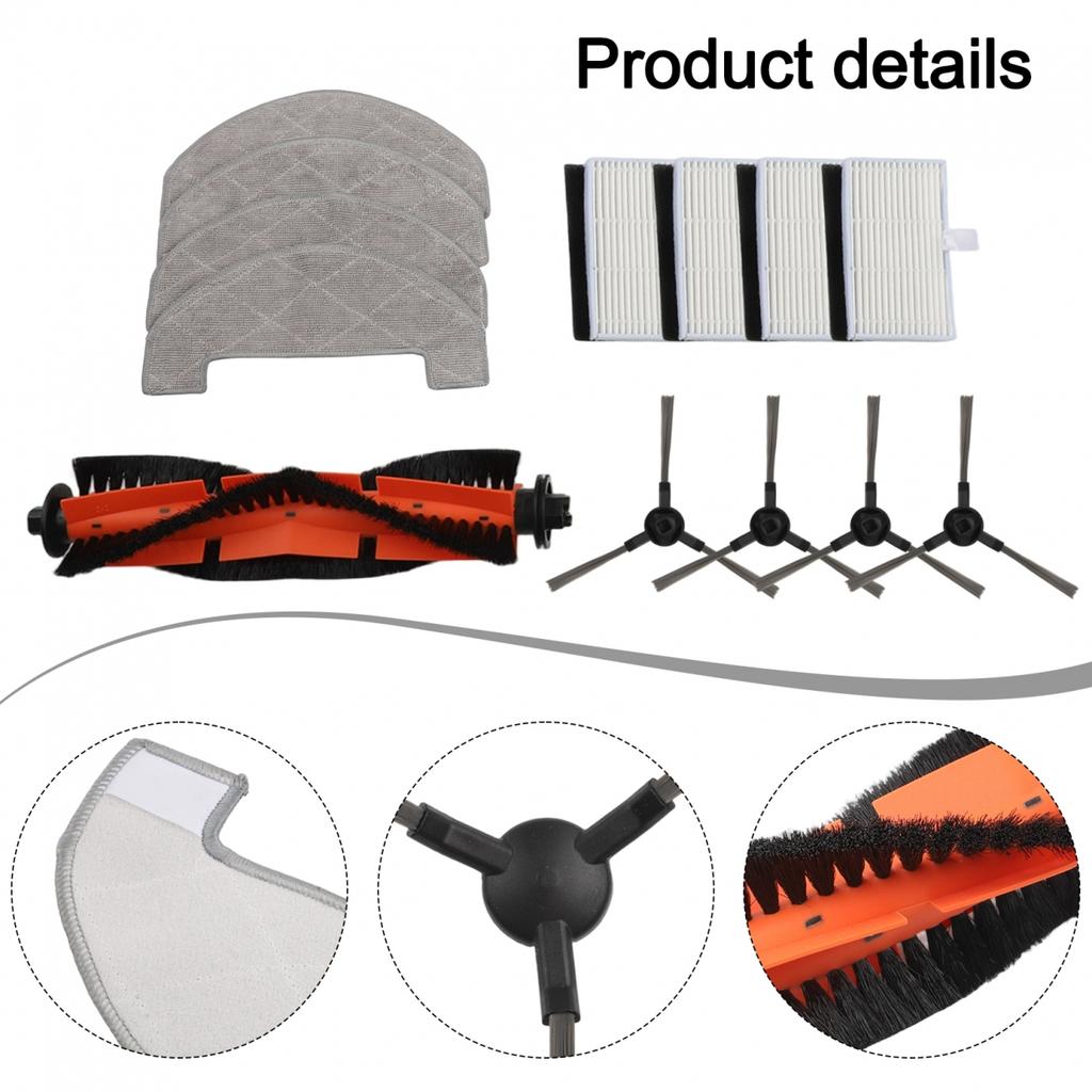 Main Brush Side Brush Filter and 4 Cleaning Cloths for Mova E10/E20 PLUS