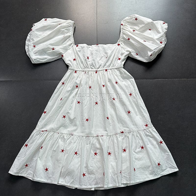 

Yanzi Export Day White Puff Sleeves Square Collar XINGX Embroidered Princess Dress Sweet Gentle Elegant A- line Dress White Square Neck Dress L