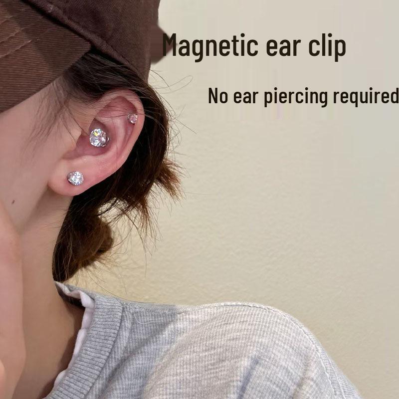 Шикарный магнитный клипс для уха с цирконием: Элегантный кафф со стразами для ушей без прокола 4mm