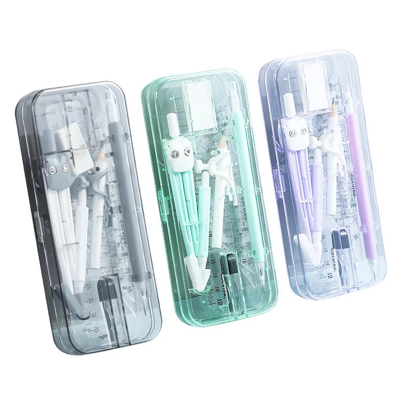 Morandi Color 9-Piece Student Drawing Set: Ruler, Compass, Pencil, Children's Stationery
