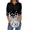 3/4-lengde ermer Dameoverdeler Sommer T-skjorter Blomstertrykk V-hals Casual Basic T-skjorter med knapper Tunikaoverdeler