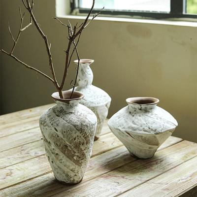 Chinesische Zen Keramikvase, Wohnzimmer, Teeraum, Arbeitszimmer Blumendekoration, Wabi-Sabi, Wind Handgemacht, Vintage, Grobkeramik,