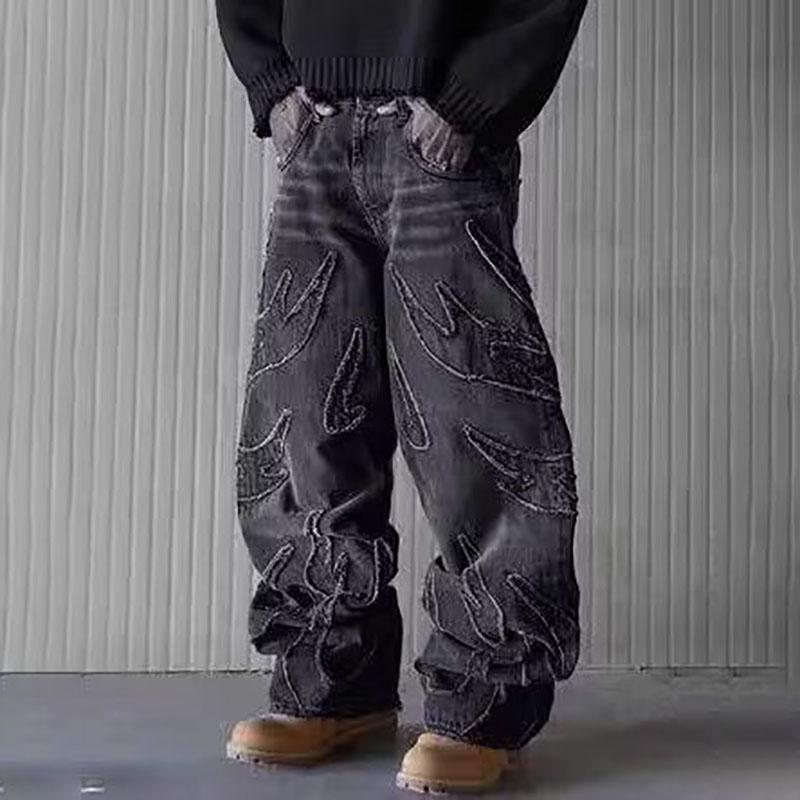 Men Baggy Aesthetic Streetwear Jeans Male Retro Fashion Wide Leg Denim Pants Graphic Embroidered Designer Hip Pop Denim Trousers
