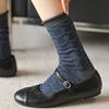1PC Navy Blue Timeless Seamless Well-Made Versatile Comfortable Vintage Soft Mid-Calf Elegant Socks Seam-Free