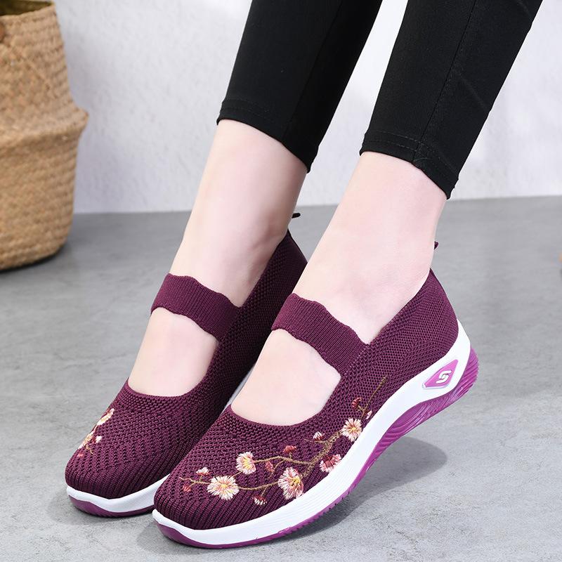Old Beijing cloth shoes women's single shoes summer casual breathable walking shoes flying woven mesh embroidered mother shoes