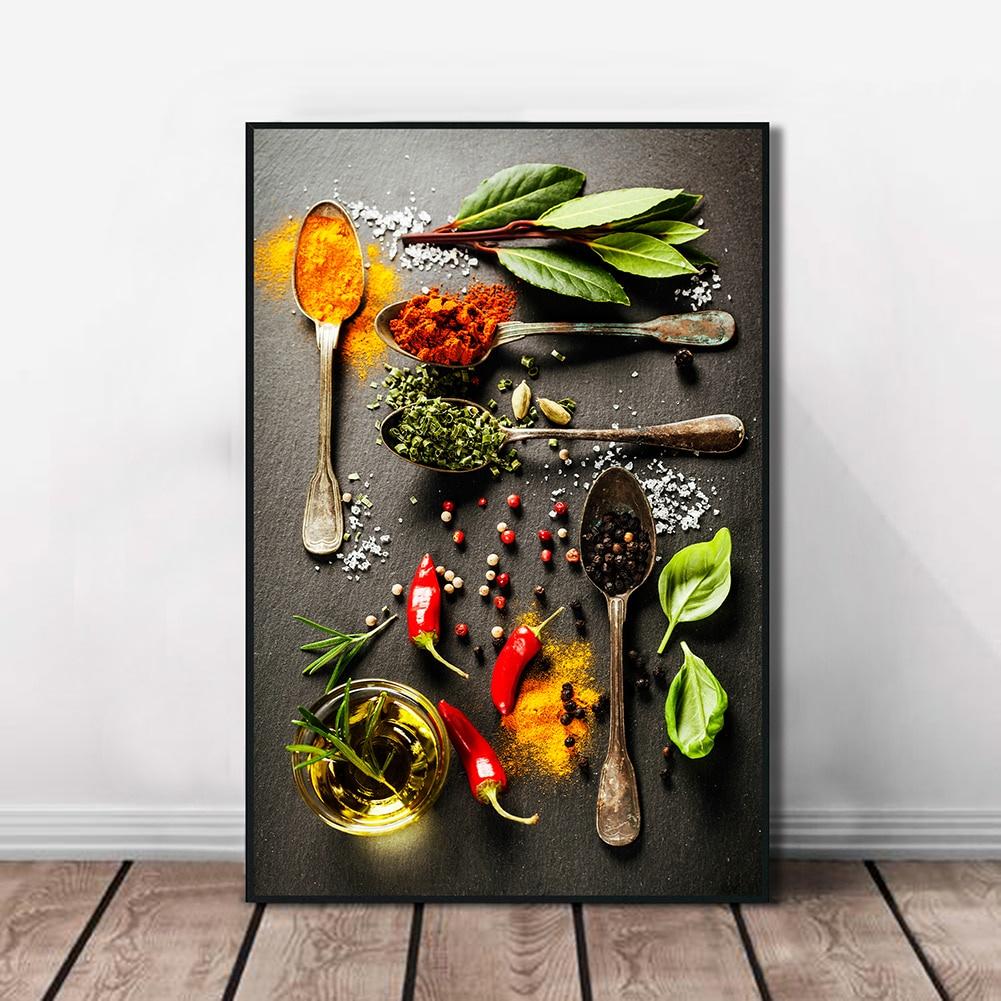 Grains Spices Spoon Peppers Canvas Painting Kitchen Decor Posters Print for Dining Room Wall Art Pictures Home Art Decor