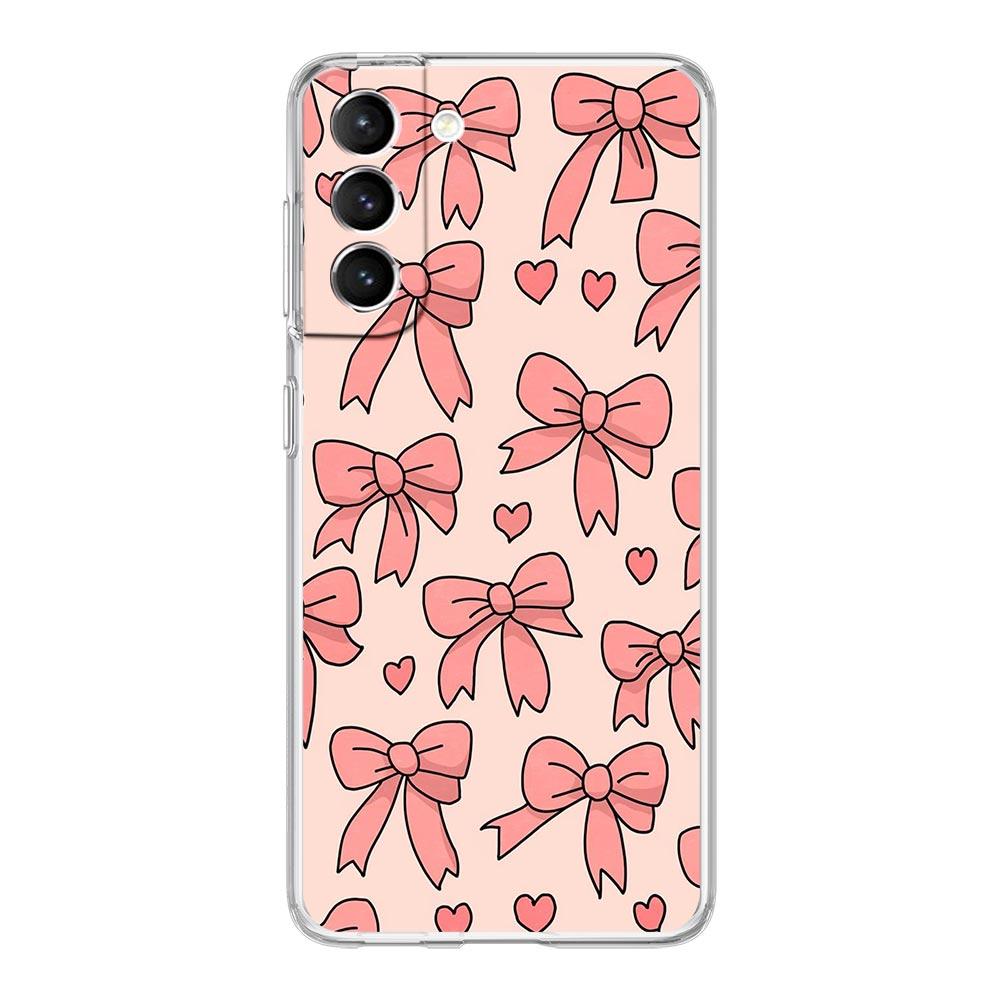 Phone Case For Samsung Galaxy S25 S24 S23 FE S22 Ultra S20 S21 5G S10 Plus S10E Soft Clear Cover Cute Pink Heart Bow