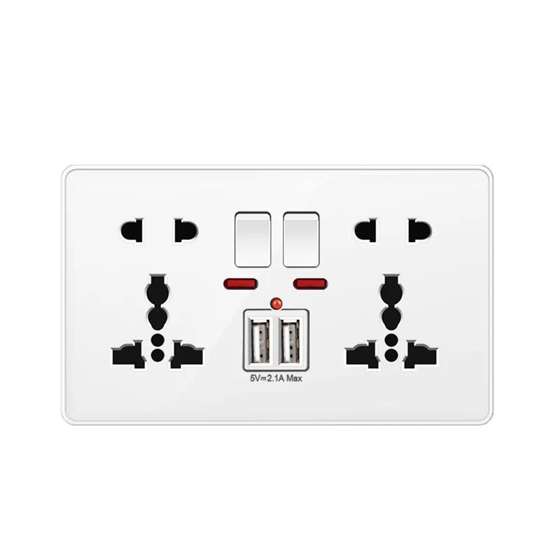 White UK Plug 13A with USB Panel UK Socket Panel, International Universal USB Mobile Phone Charging Socket, with LED Light