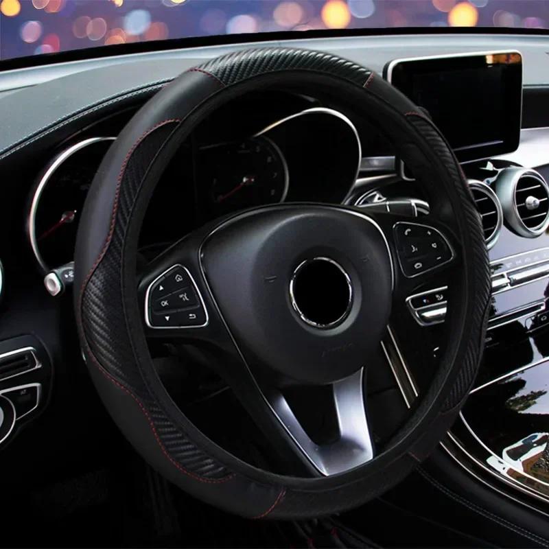 NEW Leather Car Steering-wheel Cover 37CM-38CM Car-styling Interior Accessories Sport Auto Steering Wheel Covers Anti-Slip