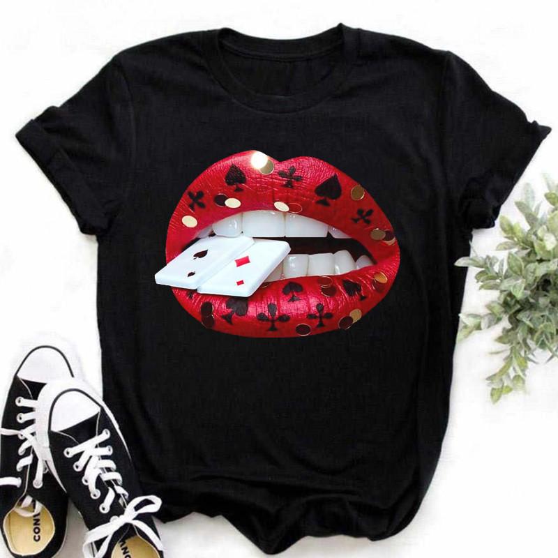 Spring Summer Plus Color Lips Loose Casual Fashion Simple Round Neck Pure Cotton Short Sleeved Top T-Shirts Women’s