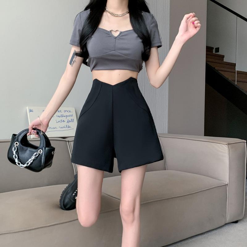 2024 Women's Grey High-Waist A-line Summer Shorts - Slimming, Casual, Versatile Wide-Leg Design