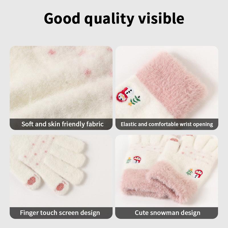 Niedliche Strickhandschuhe für Damen Herren Fingerlose Touchscreen-Handschuhe Winter Warm Plüsch Fäustlinge Radfahren Kalt Vollfingerhandschuhe